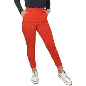 Demi magas derekú, öves női nadrág – Piros