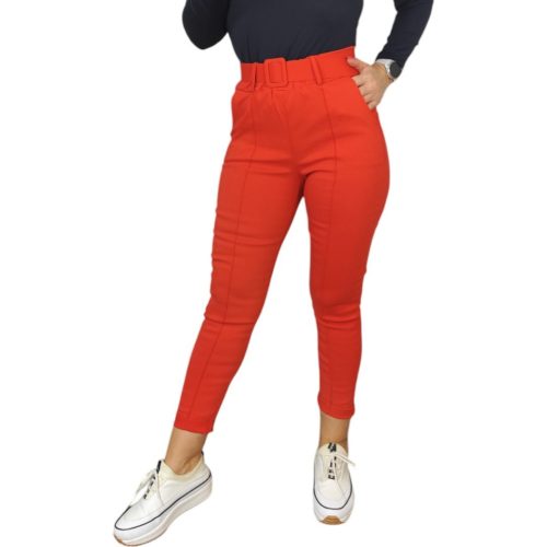 Demi magas derekú, öves női nadrág – Piros