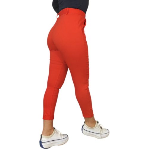 Demi magas derekú, öves női nadrág – Piros