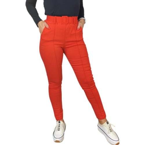 Demi magas derekú, öves női nadrág – Piros