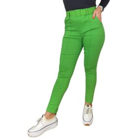 Demi magas derekú, öves női nadrág – Almazöld