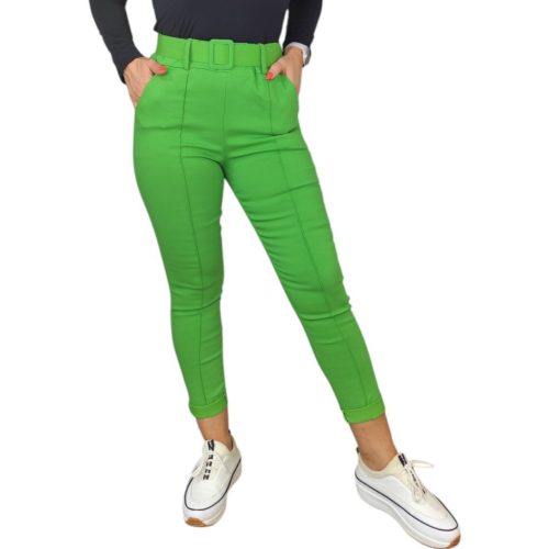 Demi magas derekú, öves női nadrág – Almazöld