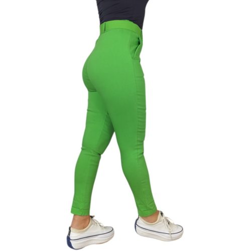 Demi magas derekú, öves női nadrág – Almazöld