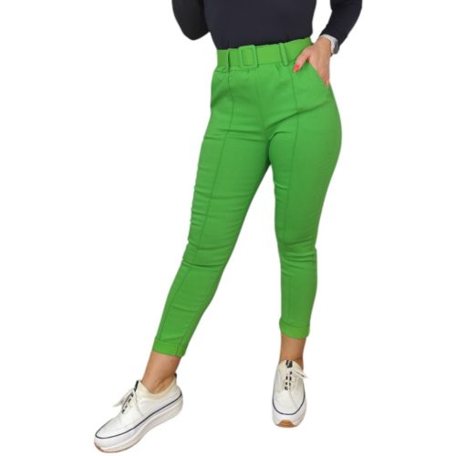 Demi magas derekú, öves női nadrág – Almazöld