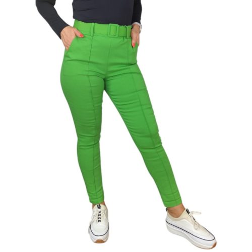 Demi magas derekú, öves női nadrág – Almazöld