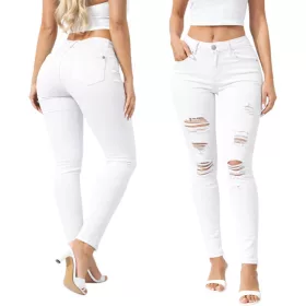   Középmagas derekú szaggatott skinny farmernadrág – Fehér
