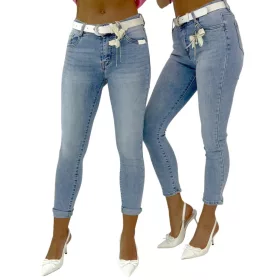   Alakformáló push-up skinny farmernadrág övvel - világoskék