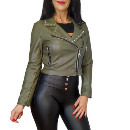 Bőrhatású átmeneti dzseki khaki - L