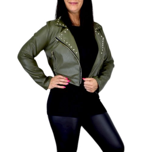 Bőrhatású átmeneti dzseki khaki - L