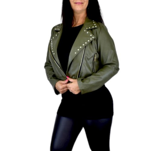 Bőrhatású átmeneti dzseki khaki - L