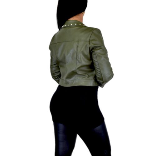 Bőrhatású átmeneti dzseki khaki - L