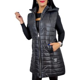 Szteppelt fekete női mellény / S-es