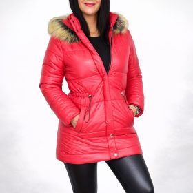 Aria steppelt téli kabát szőrmével – Piros