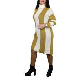 Miley csíkos garbós kötött ruha – Okker/fehér