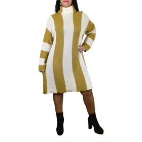 Miley csíkos garbós kötött ruha – Okker/fehér