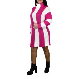 Miley csíkos garbós kötött ruha – Pink/fehér