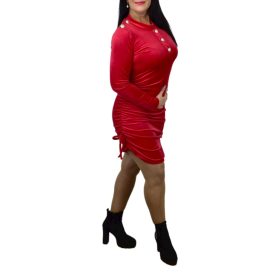 Neali díszgombos oldalt húzott plüss ruha – Piros