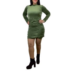 Nela ráncolt plüss ruha – Khaki