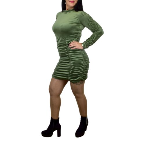 Nela ráncolt plüss ruha – Khaki