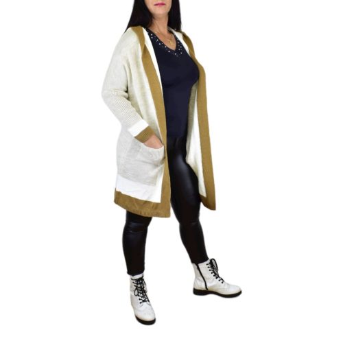 Mellani kapucnis kötött kardigán – Bézs/okker