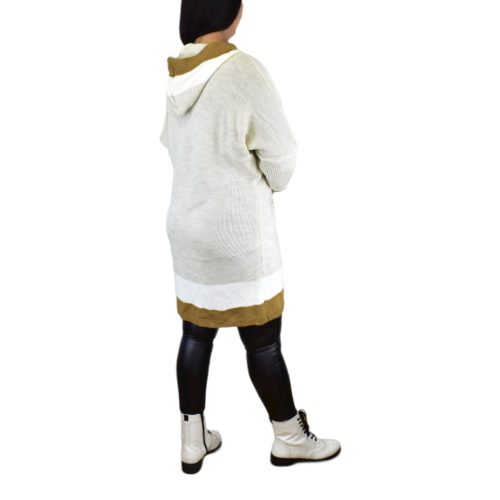 Mellani kapucnis kötött kardigán – Bézs/okker