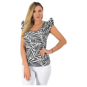 Pillangó vállú felső – Fehér-fekete levélmintás