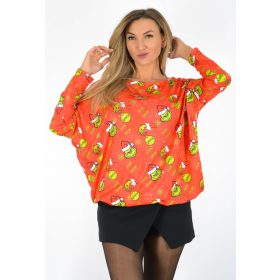   Aszimmetrikus gumis aljú karácsonyi felső – Grincs piros mintás