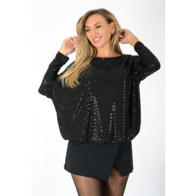   Yesstory aszimmetrikus gumis aljú csillogó felső – Fekete