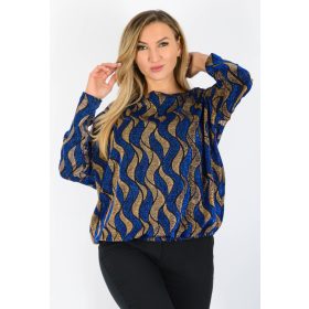   Yesstory lurex csillogó aszimmetrikus gumis aljú felső – Királykék/Arany