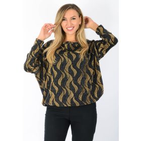   Yesstory lurex csillogó aszimmetrikus gumis aljú felső – Fekete/Arany