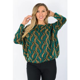   Yesstory lurex csillogó aszimmetrikus gumis aljú felső – Zöld/Arany