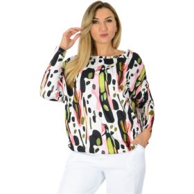   Aszimmetrikus gumis aljú felső – Fehér absztrakt mintás