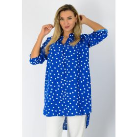 Roll-up ujjú, lenge pöttyös női blúz – Királykék