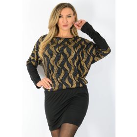   Yesstory Lurex csillogó denevérujjú elegáns ruha – Arany/fekete