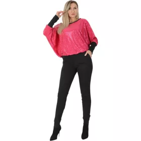  Tükörkonfetti díszítésű, denevérujjú, zsebes overál - pink