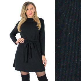 Yesstory csillámos A-vonalú ruha, megkötővel – Fekete