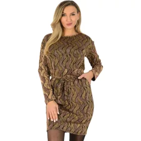Lurex zsebes megkötős alkalmi ruha - bronz-arany
