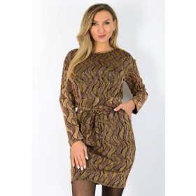   Yesstory lurexes, derekán megkötős, zsebes ruha – Bronz/Arany