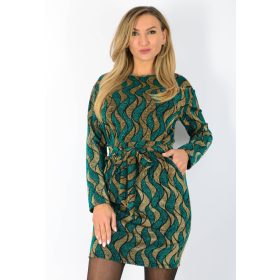   Yesstory lurexes, derekán megkötős, zsebes ruha – Zöld/Arany