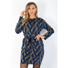   Yesstory lurexes, derekán megkötős, zsebes ruha – Királykék/Arany