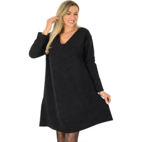 Plus size lurex A-vonalú alkalmi ruha - fekete