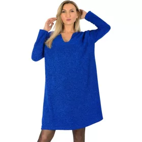 Plus size lurex A-vonalú alkalmi ruha - királykék