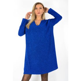   Lurex anyagú, ívelt nyakkivágású, plus size ruha – Királykék