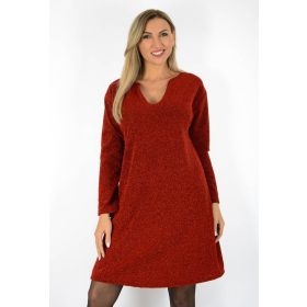   Lurex anyagú, ívelt nyakkivágású, plus size ruha – Piros