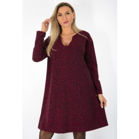   Lurex anyagú, ívelt nyakkivágású, plus size ruha – Burgundi