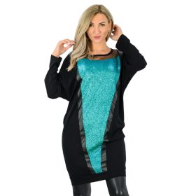   Bőrrel és tüllel kombinált, csillámló pamut ruha – Türkiz