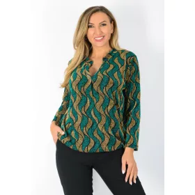   Lurex csillogó V-nyakú gumis aljú elegáns ingfelső – Zöld/Arany