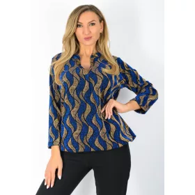   Lurex csillogó V-nyakú gumis aljú elegáns ingfelső – Királykék/Arany